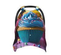 Colorful Happy Birthday Cupcakes Baby Car Seat Canopy Cover, Multi Use Breathable Nursing Breastfeeding Covers for Mom Soft Stroller Sun Shade Newborn Shower Gift