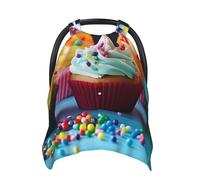 Colorful Happy Birthday Cupcakes Baby Car Seat Canopy Cover, Multi Use Breathable Nursing Breastfeeding Covers for Mom Soft Stroller Sun Shade Newborn Shower Gift