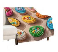 Colorful Happy Birthday Cupcakes Blanket Soft Flannel Throw Blanket 30"x40", Lightweight Decorative Blankets Warm Cozy Blankets for Couch, Bed, Camping & Travel, Ideal Gifts for Women Men