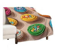 Colorful Happy Birthday Cupcakes Blanket Soft Flannel Throw Blanket 40"x60", Lightweight Decorative Blankets Warm Cozy Blankets for Couch, Bed, Camping & Travel, Ideal Gifts for Women Men