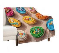 Colorful Happy Birthday Cupcakes Blanket Soft Flannel Throw Blanket 50"x60", Lightweight Decorative Blankets Warm Cozy Blankets for Couch, Bed, Camping & Travel, Ideal Gifts for Women Men