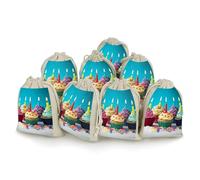 Colorful Happy Birthday Cupcakes Bunches Pocket Cotton And Hemp with Drawstring 8 Pieces Reusable Gift Bags Jewelry Pouch for Wedding DIY Craft Party (4.9 X 6.7 Inch)