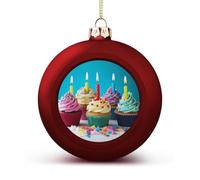 Colorful Happy Birthday Cupcakes Christmas Balls Ornaments 4PCS Christmas Tree Hanging Ball Personalization Red-Style Xmas Trees Ball Pendant for Holiday Party Decoration Supplies