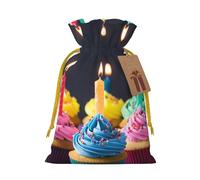 Colorful Happy Birthday Cupcakes Christmas Drawstring Gift Bags Reusable Christmas Wrapping Bag W/Tags 4.7x6.9 Inch Xmas Treat Pouch Goody Bags Candy Treat Bag For Xmas Holiday Presents Party Favor