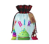Colorful Happy Birthday Cupcakes Christmas New Year Candy Gift Bags S Size Drawstring Bags for Kids Xmas Holiday Xmas Eve Presents