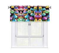 Colorful Happy Birthday Cupcakes Curtain Valance for Windows,Kitchen Window Curtains Blackout Drapes Window Treatments Decorative Rod Pocket Short Curtain for Living Room Bedroom,54" W x 18" L