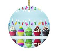 Colorful Happy Birthday Cupcakes Ornaments Round Ornaments Personalize Ornaments For Christmas Tree Decorations Suppliesnts