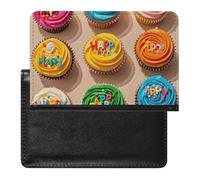 Colorful Happy Birthday Cupcakes Passport Holder with 3 Card Slots, Portable PU Leather Travel Wallet, Slim Protective Cover for Passport, ID, Credit Cards