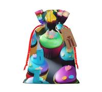 Colorful Happy Birthday Cupcakes Print Christmas Bag Holiday Present Sack Xmas For Seasonal Decor Gift Wrapping