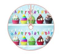 Colorful Happy Birthday Cupcakes Print Christmas Tree Skirt,Holiday Decoration,Suitable For Traditional Farmhouse Christmas Tree Mat