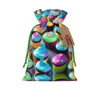 Colorful Happy Birthday Cupcakes Print Drawstring Gift Bags,For Holiday Season,Birthdays,Anniversaries And Any Special Occasion