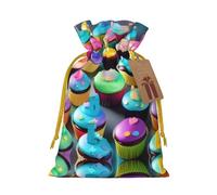 Colorful Happy Birthday Cupcakes Print Drawstring Gift Bags,For Holiday Season,Birthdays,Anniversaries And Any Special Occasion