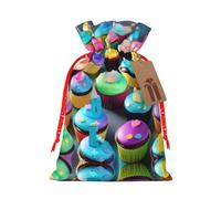 Colorful Happy Birthday Cupcakes Print Drawstring Gift Bags,For Holiday Season,Birthdays,Anniversaries And Any Special Occasion
