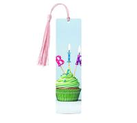 Colorful Happy Birthday Cupcakes Print Wood Bookmark for Men Women,Wooden Bookmarks with Tassels, Ideal Bookmark Gifts for Book Lovers