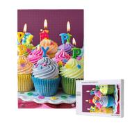 Colorful Happy Birthday Cupcakes Printed 1000 Piece Jigsaw Puzzle for Adults, Cut Brain Teaser Game for Family Home Decor Gift(29.5x19.7 Inch)