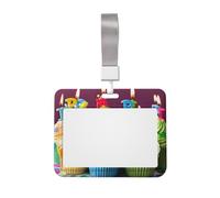 Colorful Happy Birthday Cupcakes Printed ID Badge Holder with Lanyard, Clear Plastic Badge Holder for Work, School, Hospital, Security - Water Resistant & Dirt Proof