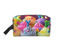 Colorful Happy Birthday Cupcakes Printed Makeup Bag Travel Portable Cosmetic Bag Large Capacity Makeup Case Toiletry Handbag Organiser for Women