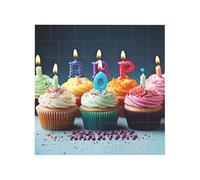 Colorful Happy Birthday Cupcakes Printed Square Jigsaw Puzzle 12.8x12.8 CM, Puzzle Challenging Game for Adults Gifts, Family Fun Decorative Wall Decor