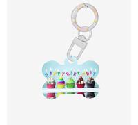 Colorful Happy Birthday Cupcakes Printing Dog Tag Bone Shaped Double Sided Pattern Dog Id Tags Bone Shaped Pet Name Tags Dog Collar Tags