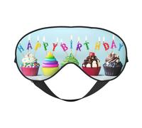 Colorful Happy Birthday Cupcakes Printing Soft Eye Mask,Double-Sided Soft Eye Cover for Sleep,Travel,Yoga, Adjustable Strap, Blocks Light