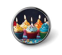 Colorful Happy Birthday Cupcakes Round Badge Pin Funny 1 Inch Button Brooch Lapel Pins Fashion Hat Shirt Pin Tie Tack Pinback Buttons Badge Party Supplies Decor Badges For Clothing Coat Hat Dress For