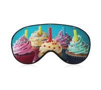 Colorful Happy Birthday Cupcakes Sleep Mask for Women Men Side Sleeper Eye Cover with Adjustable Strap Soft Breathable Blackout Mask Slip-Free Deep Sleeping Travel Essentials