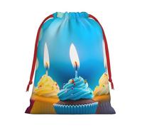 Colorful Happy Birthday Cupcakes Super Soft Velvet Gift Bag with Drawstring Pouch, Full Printed Holiday Storage Bag for Christmas & Daily Storage
