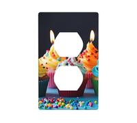 Colorful Happy Birthday Cupcakes Wall Plates Covers 1 Gang Duplex Light Switch Cover Plate Electrical Wall Plates Receptacle Covers Decorative Outlet Covers For Home Decor