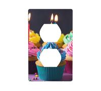 Colorful Happy Birthday Cupcakes Wall Plates Covers 1 Gang Duplex Light Switch Cover Plate Electrical Wall Plates Receptacle Covers Decorative Outlet Covers For Home Decor