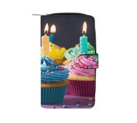 Colorful Happy Birthday Cupcakes Wallet Multifunctional Leather Wallets for Men Compact Long Wallet Credit Card Holder Passport Bag