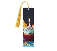 Colorful Happy Birthday Cupcakes Wood Bookmark for Book Lovers Birthday Teachers Gift, Handmade Craft Book Marks Ornaments with Tassel Exquisite Reading Page Markers for Men Women
