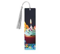 Colorful Happy Birthday Cupcakes Wood Bookmark for Book Lovers Birthday Teachers Gift, Handmade Craft Book Marks Ornaments with Tassel Exquisite Reading Page Markers for Men Women