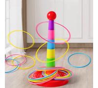 Colorful Happy Circle Game, Colorful Ring Toss Game Set Interactive Quoits Toy with Stackable Pegs for Indoor Holiday Games Family Christmas Party Games