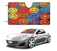 Colorful Happy Face Car Windshield Sun Shade - Reflector Sunshade Offers Ultimate Protection for Car Interior, Cool Reflective Sun Blocker Fits Small Sedans, Mini SUVs 55"x30"