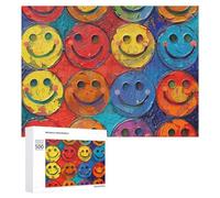 Colorful Happy Face Jigsaw Puzzle 500 PCS Challenging Fun Puzzles Wooden Jigsaw Puzzles for Adults Families