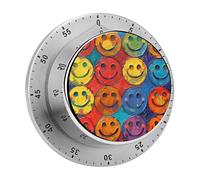 Colorful Happy Face Kitchen Timer 60 Minute Visual Wind Up Timers Indoor Mechanical Timers with Magnetic Base Stainless Steel Timer for Home Cooking Time Management Tool
