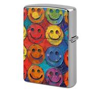 Colorful Happy Face Lighter Case Metal Double-Sided Lighter Cover Pocket Lighters Sleeve Windproof Lighters Accessories for Men Women