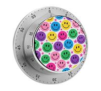 Colorful Happy Face Pattern Kitchen Timer 60 Minute Visual Wind Up Timers Indoor Mechanical Timers with Magnetic Base Stainless Steel Timer for Home Cooking Time Management Tool
