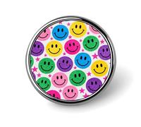 Colorful Happy Face Pattern Round Lapel Pins Backpack Pin Cute Brooch Decoration Brooches for Women Men Fashion Button Badges for Hat Backpacks Purses Jackets Shirt Suit