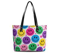 Colorful Happy Face Pattern Tote Bag for Women Top Handle Purses Leather Handbags Casual Work Tote Travel Shoulder Bag