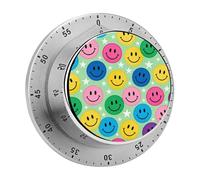 Colorful Happy Face Print Kitchen Timer 60 Minute Visual Wind Up Timers Indoor Mechanical Timers with Magnetic Base Stainless Steel Timer for Home Cooking Time Management Tool