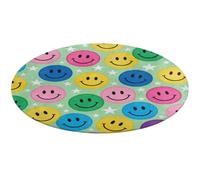 Colorful Happy Face Print Round Area Rug Non Slip Backing Doormat Water Absorbent Plush Throw Low-Pile Non-Slip Floor Mat Carpet for Living Room Bedroom Entryway Nursery Room 60 * 60cm