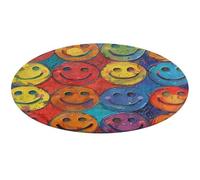 Colorful Happy Face Round Area Rug Non Slip Backing Doormat Water Absorbent Plush Throw Low-Pile Non-Slip Floor Mat Carpet for Living Room Bedroom Entryway Nursery Room 90 * 90cm
