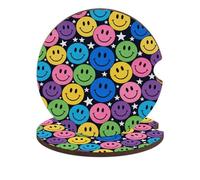 Colorful Happy Faces 2 Pack Car Coasters for Cup Holders Wooden Absorbent Car Cup Coasters Non-Scratch Cork Base, Water Resistant Cups Mat for Women & Men (Fits Most Cars, SUVs, Trucks)