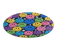 Colorful Happy Faces Round Area Rug Non Slip Backing Doormat Water Absorbent Plush Throw Low-Pile Non-Slip Floor Mat Carpet for Living Room Bedroom Entryway Nursery Room 80 * 80cm