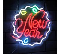 Colorful Happy New Year Neon Signs for Wall Decor Dimmable Letters LED Neon Lights Celebrate Neon Light Up Sign for Bedroom Restaurant Bar Party Decor New Year Gifts