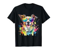 Colorful Happy Rainbow Dog, Watercolor Paint Splatter Art T-Shirt