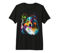Colorful Happy Sheltie Face Shetland Sheepdog Puppy Dog Premium T-Shirt