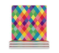 Colorful Harlequin Ceramic Coasters Square Drinks Coaster Decorative Coasters Set Kitchen Desktop Decor 4PCS