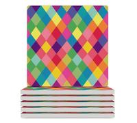 Colorful Harlequin Ceramic Coasters Square Drinks Coaster Decorative Coasters Set Kitchen Desktop Decor 6PCS